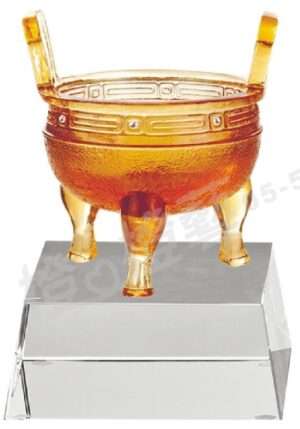 琉璃獎座「鼎盛太平」-獎牌獎座獎盃藝品「退休、績優表揚、升官、榮陞」-鏤空彩色琉璃