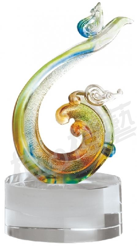 琉璃獎座「乘風破浪」-獎牌獎座獎盃藝品「退休、績優表揚、升官、榮陞」-鏤空彩色琉璃