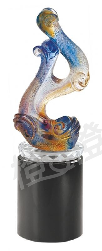 琉璃獎座「神采」-獎牌獎座獎盃藝品「退休、績優表揚、升官、榮陞」-鏤空彩色琉璃