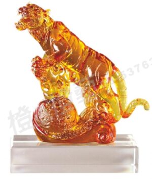 琉璃獎座「獻福如意虎」-獎牌獎座獎盃藝品「退休、績優表揚、升官、榮陞」-鏤空彩色琉璃