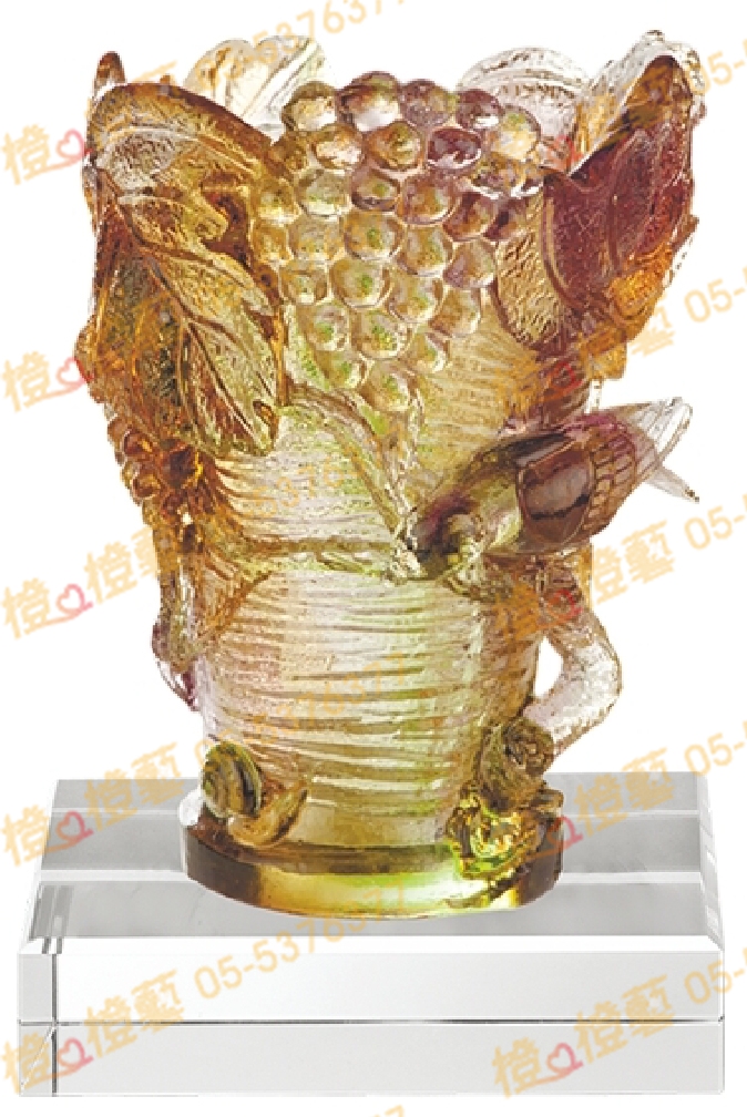 琉璃獎座「收成」-獎牌獎座獎盃藝品「退休、績優表揚、升官、榮陞」-鏤空彩色琉璃