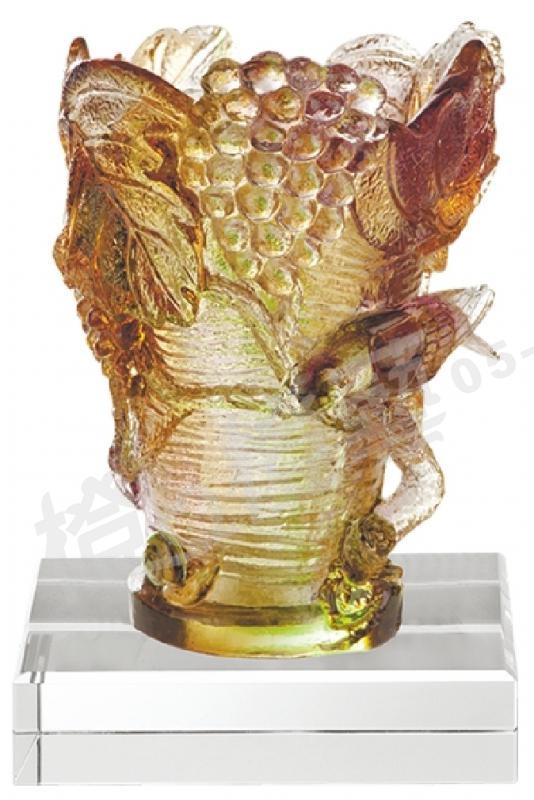 琉璃獎座「收成」-獎牌獎座獎盃藝品「退休、績優表揚、升官、榮陞」-鏤空彩色琉璃