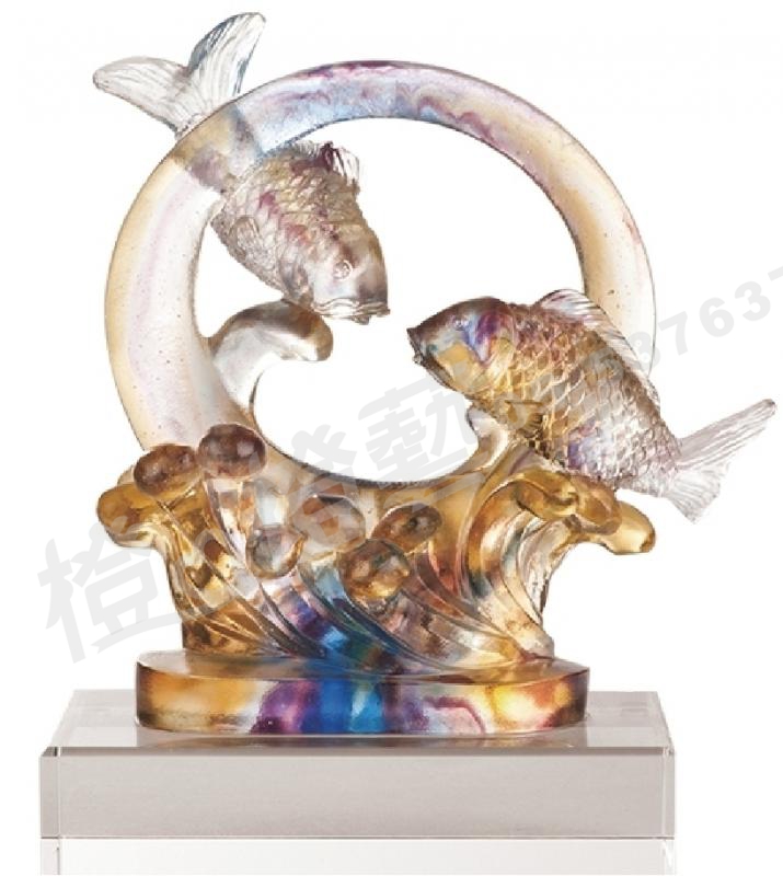 琉璃獎座「財源滾滾」-獎牌獎座獎盃藝品「退休、績優表揚、升官、榮陞」-鏤空彩色琉璃