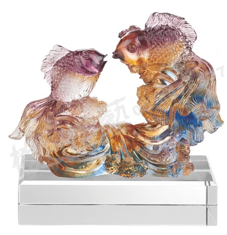 琉璃獎座「悠揚」-獎牌獎座獎盃藝品「退休、績優表揚、升官、榮陞」-鏤空彩色琉璃
