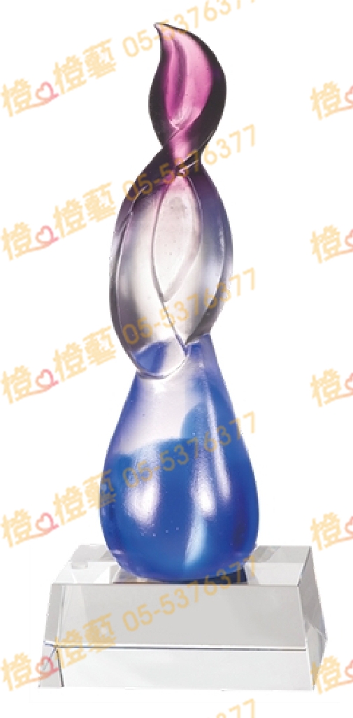 琉璃獎座「登峰造極」-獎牌獎座獎盃藝品「退休、績優表揚、升官、榮陞」-鏤空彩色琉璃