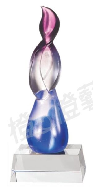 琉璃獎座「登峰造極」-獎牌獎座獎盃藝品「退休、績優表揚、升官、榮陞」-鏤空彩色琉璃