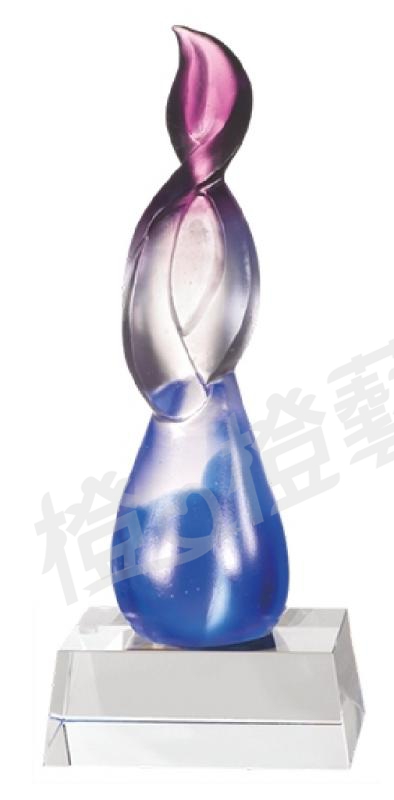 琉璃獎座「登峰造極」-獎牌獎座獎盃藝品「退休、績優表揚、升官、榮陞」-鏤空彩色琉璃