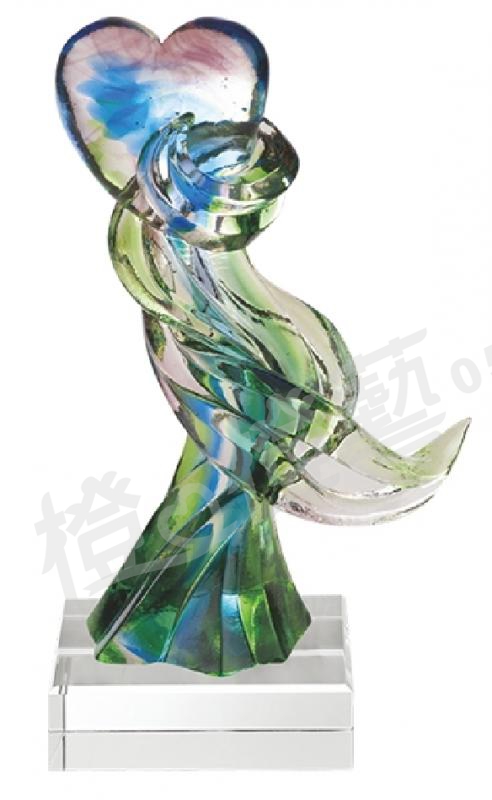 琉璃獎座「真心感謝」-獎牌獎座獎盃藝品「退休、績優表揚、升官、榮陞」-鏤空彩色琉璃