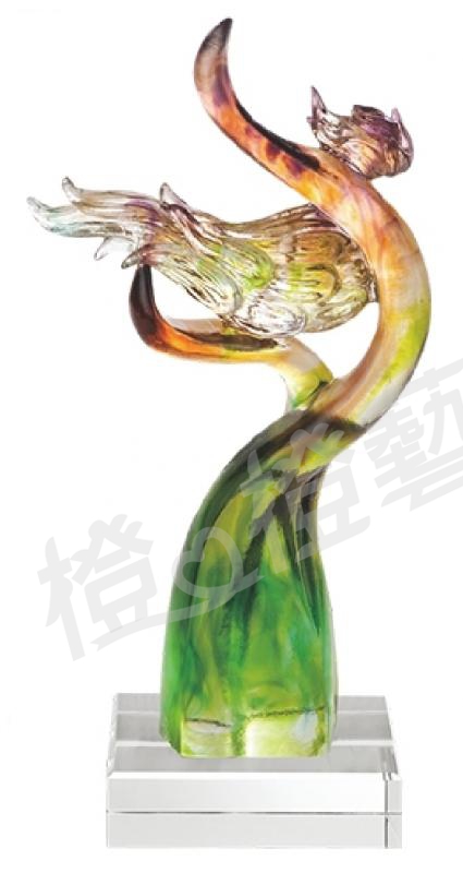 琉璃獎座「舞動」-獎牌獎座獎盃藝品「退休、績優表揚、升官、榮陞」-鏤空彩色琉璃
