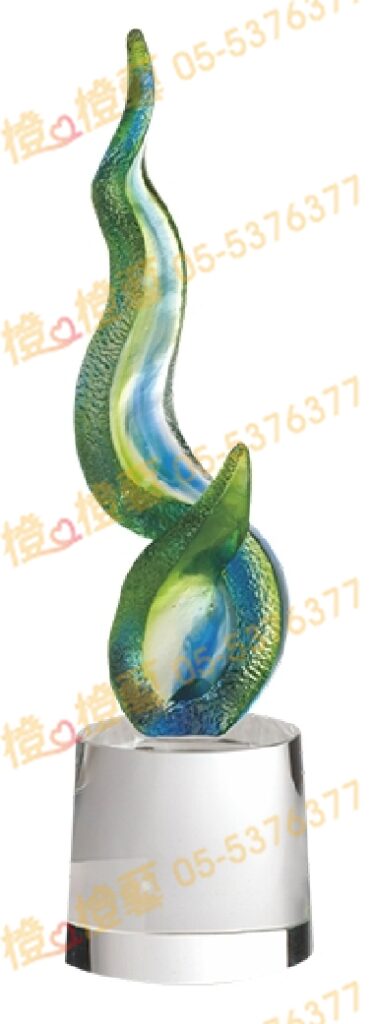 琉璃獎座「喝采」-獎牌獎座獎盃藝品「退休、績優表揚、升官、榮陞」-鏤空彩色琉璃