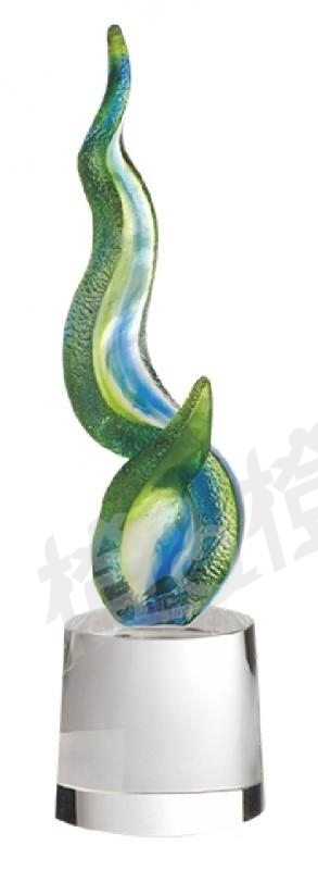 琉璃獎座「喝采」-獎牌獎座獎盃藝品「退休、績優表揚、升官、榮陞」-鏤空彩色琉璃