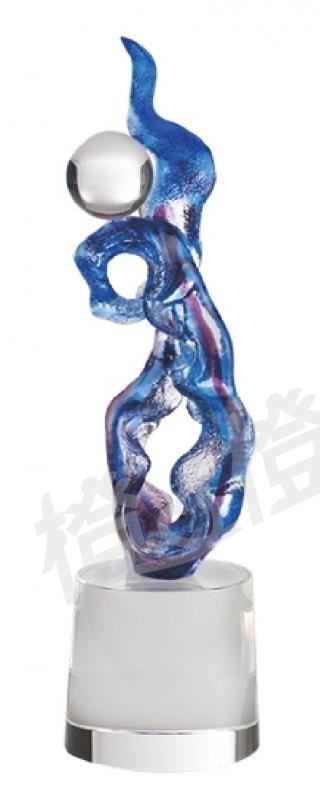 琉璃獎座「耀」-獎牌獎座獎盃藝品「退休、績優表揚、升官、榮陞」-鏤空彩色琉璃