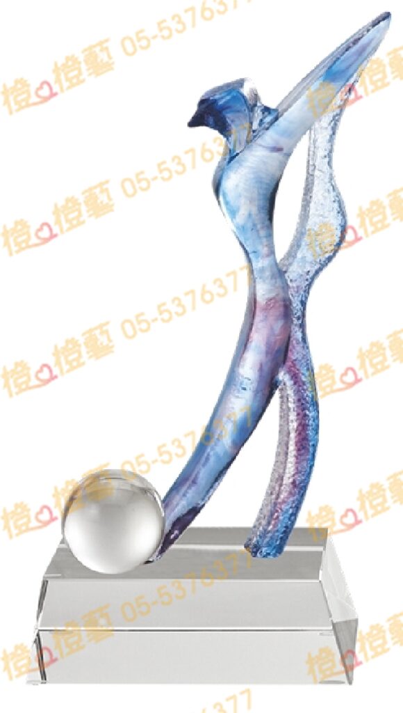 琉璃獎座「決勝」-獎牌獎座獎盃藝品「退休、績優表揚、升官、榮陞」-鏤空彩色琉璃