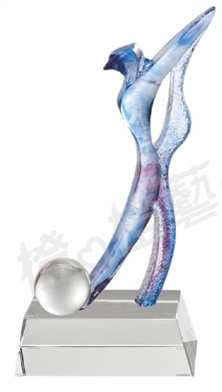 琉璃獎座「決勝」-獎牌獎座獎盃藝品「退休、績優表揚、升官、榮陞」-鏤空彩色琉璃