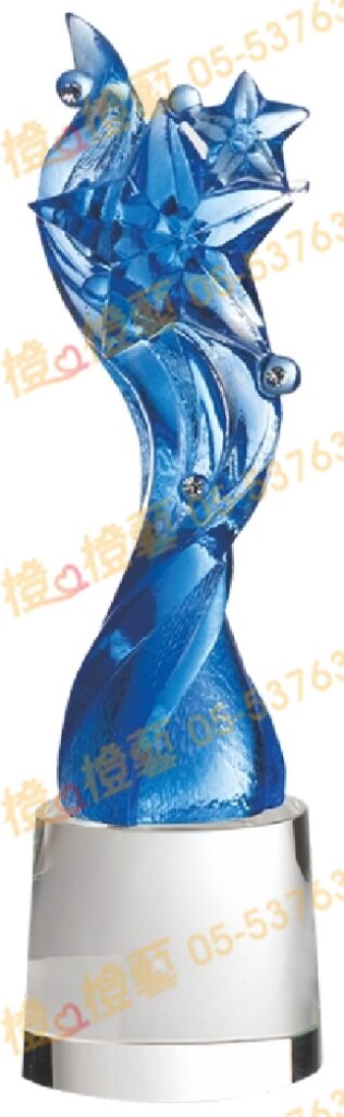 琉璃獎座「幸運之星」-獎牌獎座獎盃藝品「退休、績優表揚、升官、榮陞」-鏤空彩色琉璃