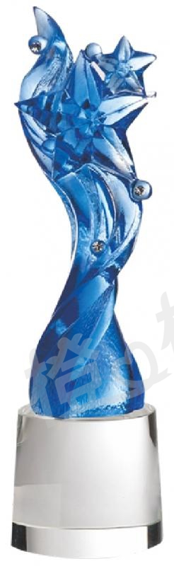 琉璃獎座「幸運之星」-獎牌獎座獎盃藝品「退休、績優表揚、升官、榮陞」-鏤空彩色琉璃