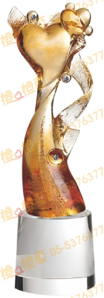 琉璃獎座「一心一意」-獎牌獎座獎盃藝品「退休、績優表揚、升官、榮陞」-鏤空彩色琉璃
