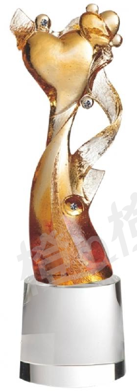 琉璃獎座「一心一意」-獎牌獎座獎盃藝品「退休、績優表揚、升官、榮陞」-鏤空彩色琉璃