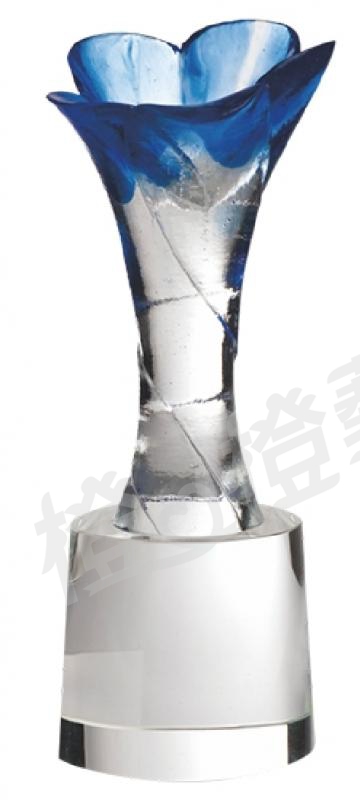 琉璃獎座「一支獨秀」-獎牌獎座獎盃藝品「退休、績優表揚、升官、榮陞」-鏤空彩色琉璃