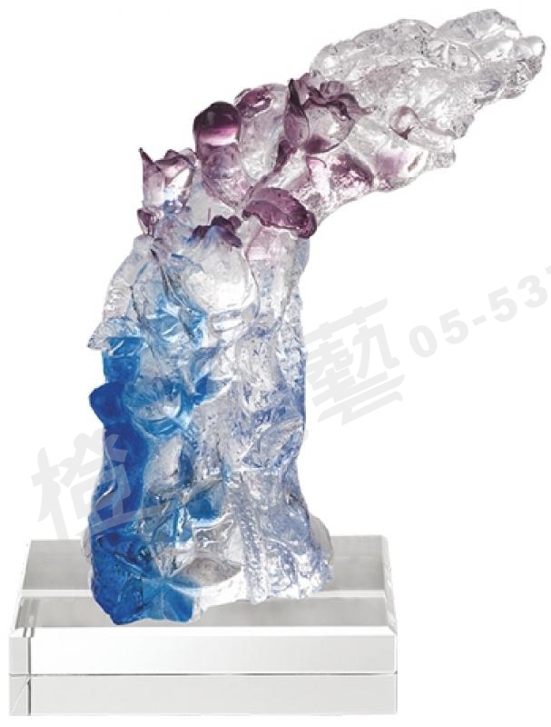 琉璃獎座「花悅」-獎牌獎座獎盃藝品「退休、績優表揚、升官、榮陞」-鏤空彩色琉璃