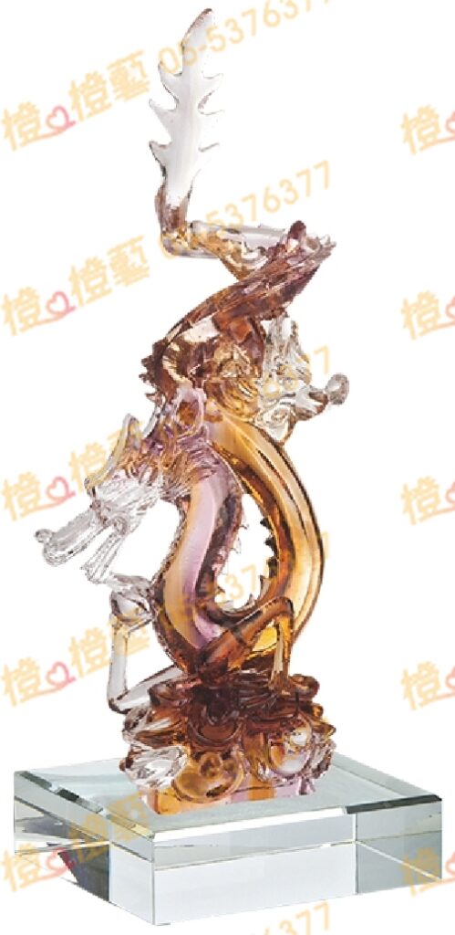 琉璃獎座「風起雲湧」-獎牌獎座獎盃藝品「退休、績優表揚、升官、榮陞」-鏤空彩色琉璃