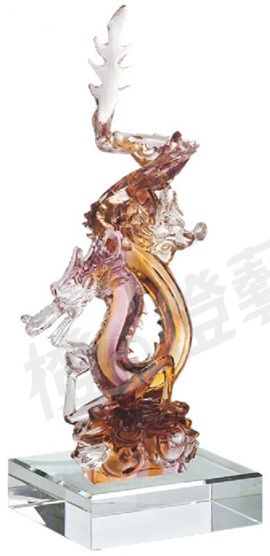 琉璃獎座「風起雲湧」-獎牌獎座獎盃藝品「退休、績優表揚、升官、榮陞」-鏤空彩色琉璃