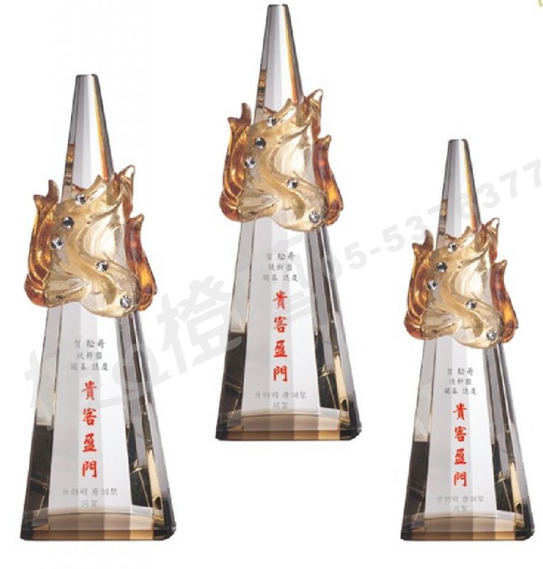 水晶琉璃「蒸蒸日上」-獎牌獎座獎盃藝品「退休、績優表揚、升官、榮陞」-鏤空彩色琉璃